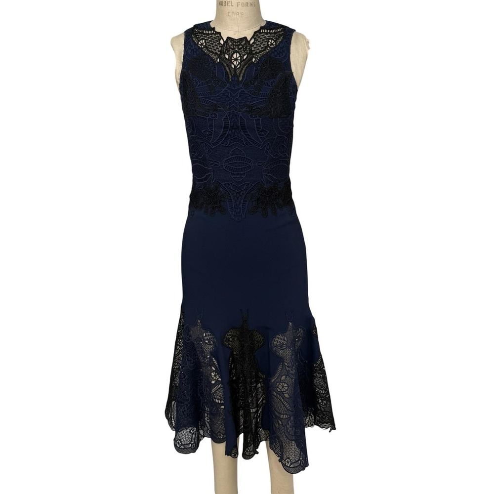 Jonathan Simkhai Dress Womens 0 Navy Lace Applique Mermaid Midi Cocktail